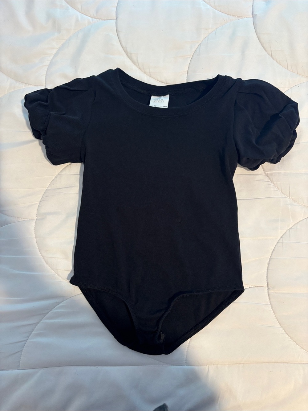 Zara Black Puff-Sleeve Bodysuit with Gathered Sleeves